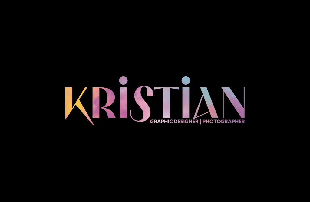 personal logo of designer Kristian, black background with colorful text